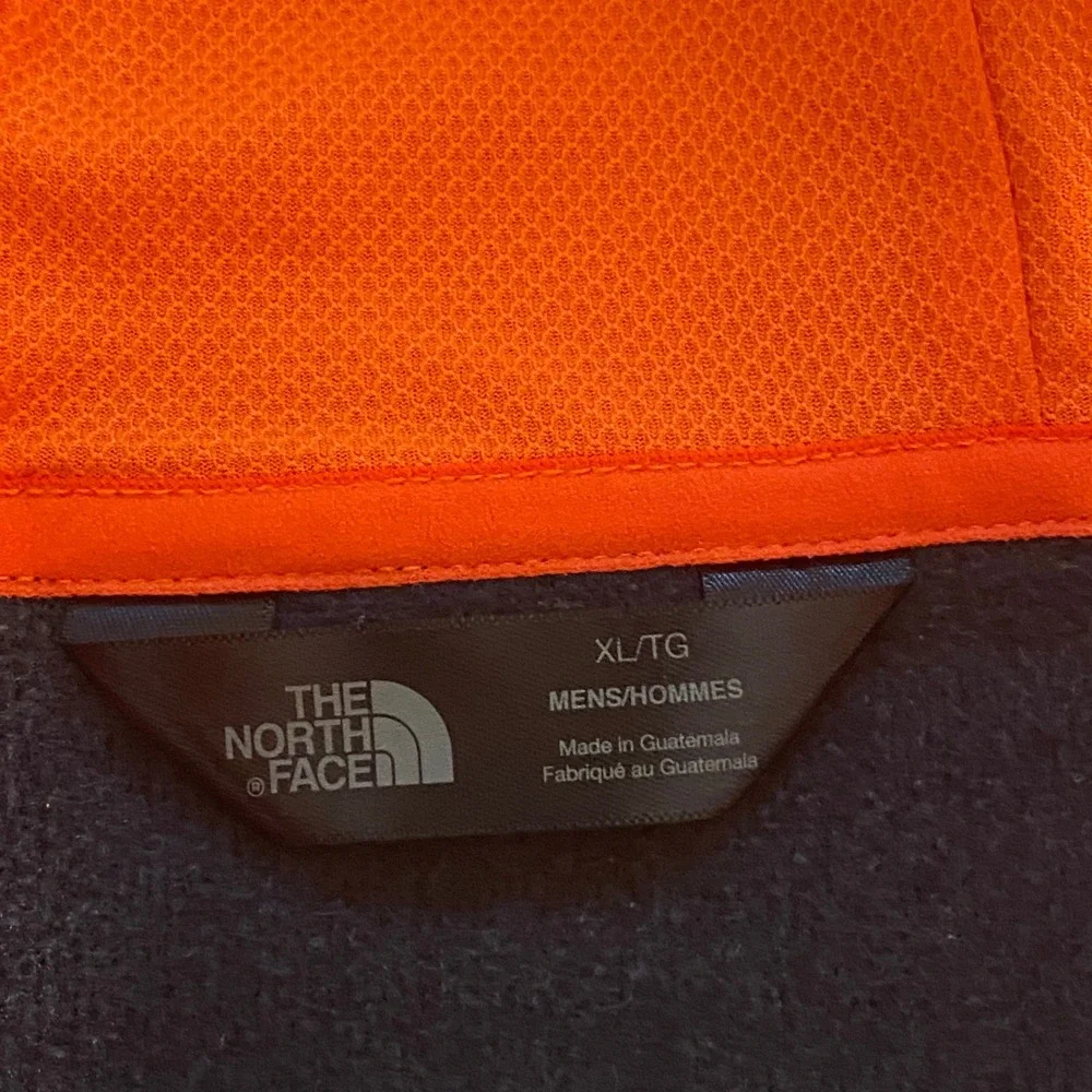 The North Face Mens XL Full Zip Hoodie Fleece Charcoal Gray Orange Logo